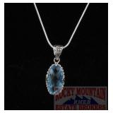 Brilliant Blue Topaz & Sterling Pendant.