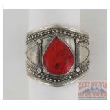 Western Style German Silver & Red Jasper Cuff.