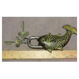 Large Cast Brass Fish Garden Gate Padlock.