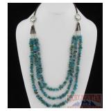 Beautiful Triple Strand Chunky Turquoise Necklace.