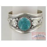 German Silver Filigree & Turquoise Bracelet.