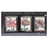 Set of 3 Framed Floral Prints. 15x12