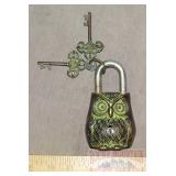 Large Cast Brass Owl Garden Gate Padlock.