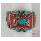 German Silver Turquoise & Coral Bracelet