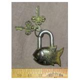 Large Cast Brass Fish Garden Gate Padlock.