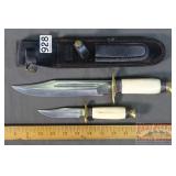 2 PC Knife Set W/ Bone Handles & Sheath.