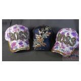 3 Rhinestone Decorated Caps, One Size.