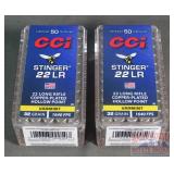 2 Boxes of 50 CCI Stinger .22 LR Cartridges.