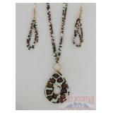 Leopard Pattern Beaded Necklace & Earring Set.