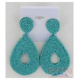 Large Fully Beaded Turquoise Color Drop Earrings.