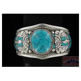 Beautiful German Silver & Turquoise Cuff.