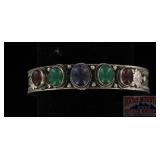 Carved German Silver & Multi-Stone Cuff Bracelet.