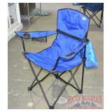 Blue Folding Camp Chair W/ Bag & Cup Holder.