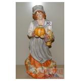 Large Ceramic Woman W/ Pumpkin Figure.