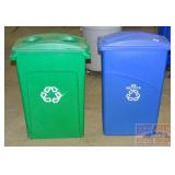 Green & Blue Recycle Bins W/ Lids.