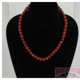 Hand Strung Coral Bead Necklace.