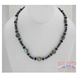 Black Freshwater Pearl & Abalone Necklace.