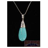 Sterling Silver & Turquoise Drop Pendant.