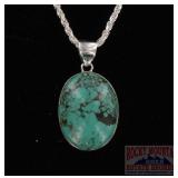 Large Oval Spider Turquoise Pendant & Necklace.