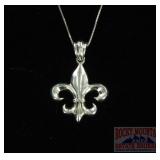 Sterling Silver Fleur de Lis Pendant & Necklace.