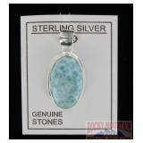 Sterling Silver & Genuine Larimar Pendant.