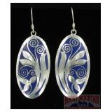 German Silver Earrings W/ Fancy Lapis Inlay.