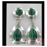 Sterling Silver Earrings W/ Inlaid Malachite.