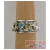 Tiffany Style Sterling Ring W/ Peal & Topaz.