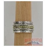 Tiffany Style Carved Sterling Spinner Ring.