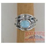 Sterling, Larimar & Blue Topaz Dress Ring.