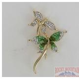 Swarovski Style Butterfly Brooch, Green.