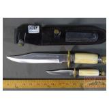 2 Piece Knife Set W/ Bone Handles & Sheath.