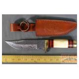 11' Damascus Blade Knife W/ Bone Handle.