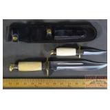 2 PC Knife Set W/ Bone Handles & Sheath.