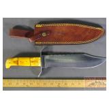 Bowie Style 15" Knife W/ Bone Handle & Sheath.