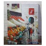 Large European Street Scene Print on Canvas.