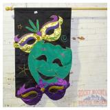 Mardi Gras Mask Nylon Flag W/ Pole.