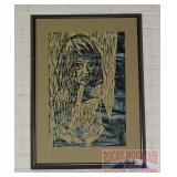 Vintage Framed Block Print Portrait.