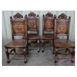 4 Carved Wooden Hand Painted Chairs.