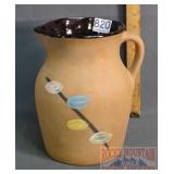 9.5" Pottery Pitcher W/ Painted Decoration.