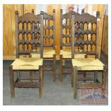 4 Rustic Style Chairs W/ Rush Seats.