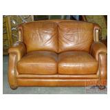 Classic Brown Leather Loveseat.