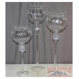 3 Tall Glass Candle Holders.