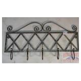 Scrolled Iron Wall Mount Rack W/ 5 Hooks.