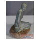 Small Bronze Mermaid on Stone Sculpture.