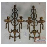 Fancy Cast Brass Wall Mount Candelabras.