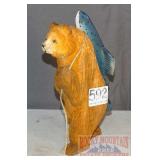 Carved Wooden Bear W/ Fish.