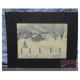 Orignal Artist Signed Winter Scene Watercolor.