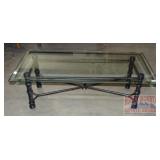 Heavy Iron Coffee Table W/ Beveled Glass Top.