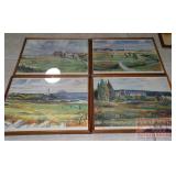 4 Munro Neville Framed Golf Prints.